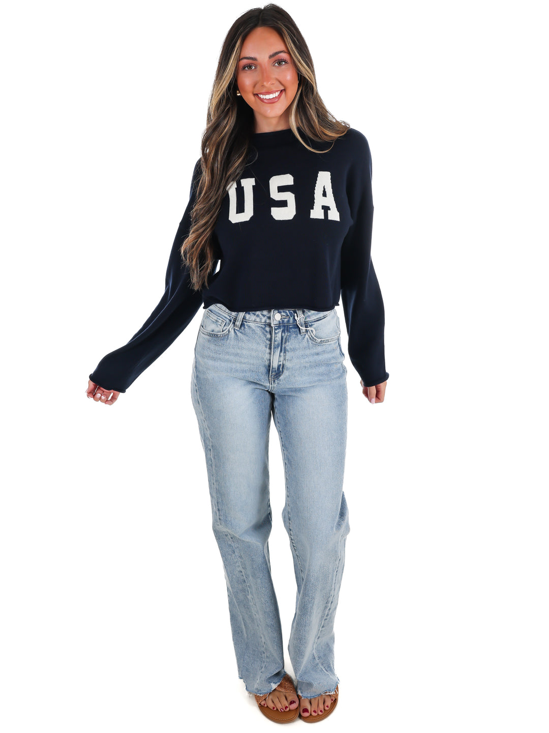 Varsity USA Mock Neck Crop Sweater