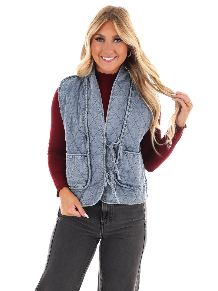 Read All About It Quilted Denim Vest