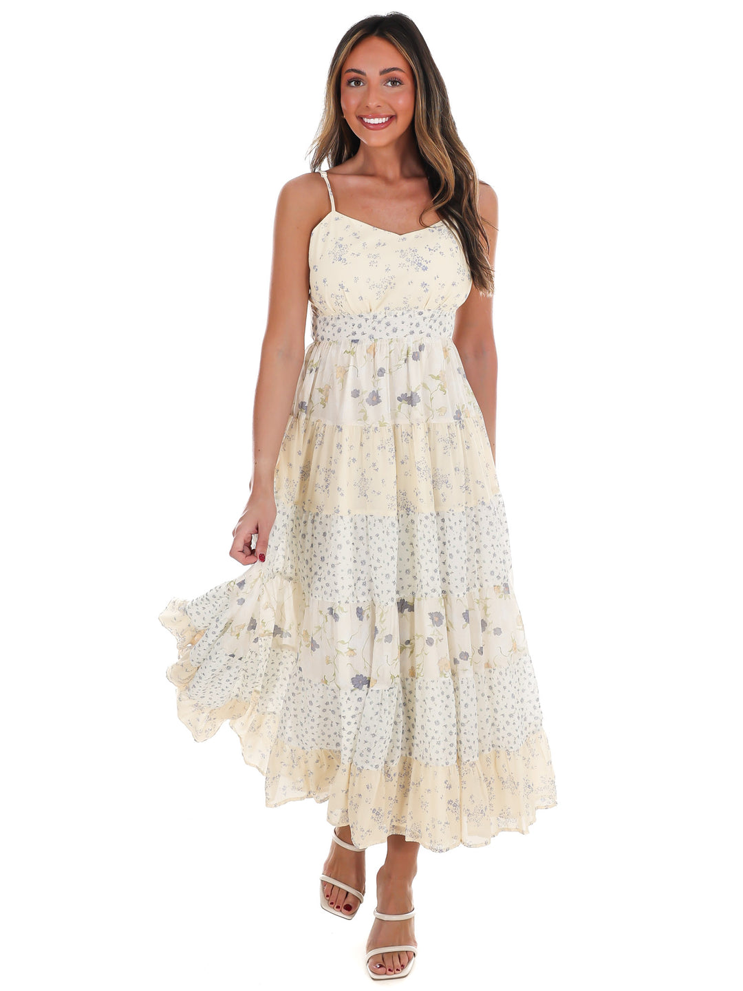 Meadow Inspired Mixed Floral Midi Dress