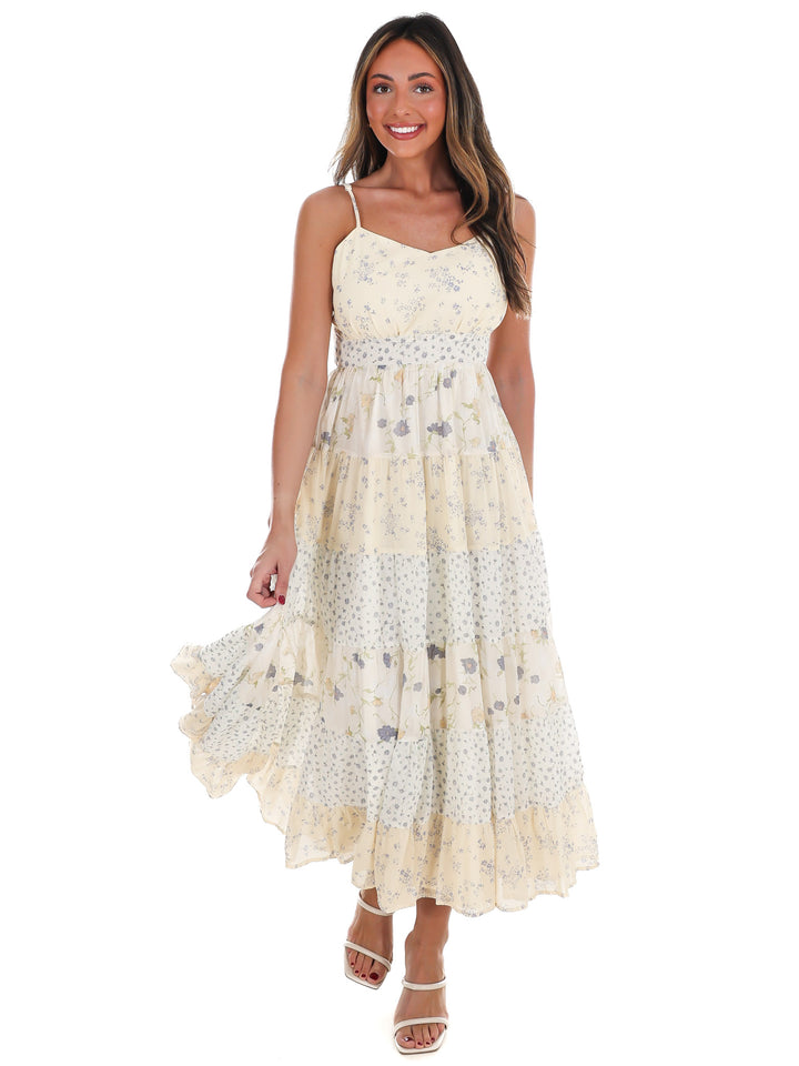 Meadow Inspired Mixed Floral Midi Dress