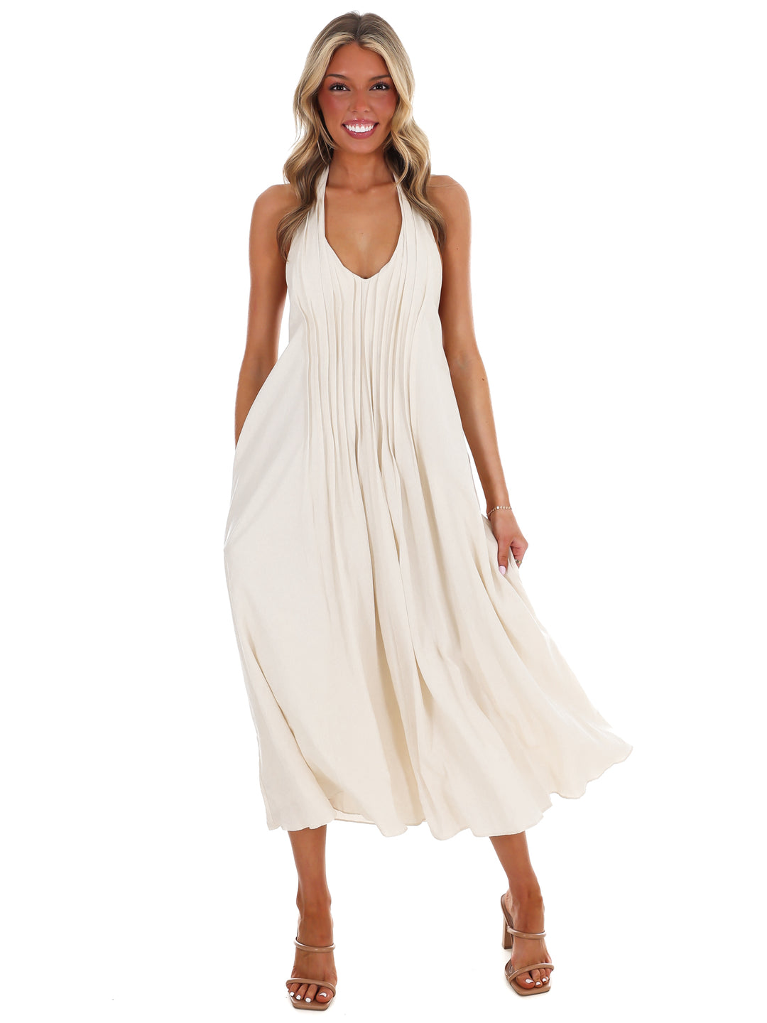 Softly Flowing Halter Midi Dress