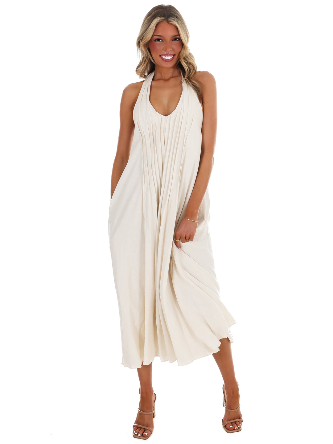 Softly Flowing Halter Midi Dress