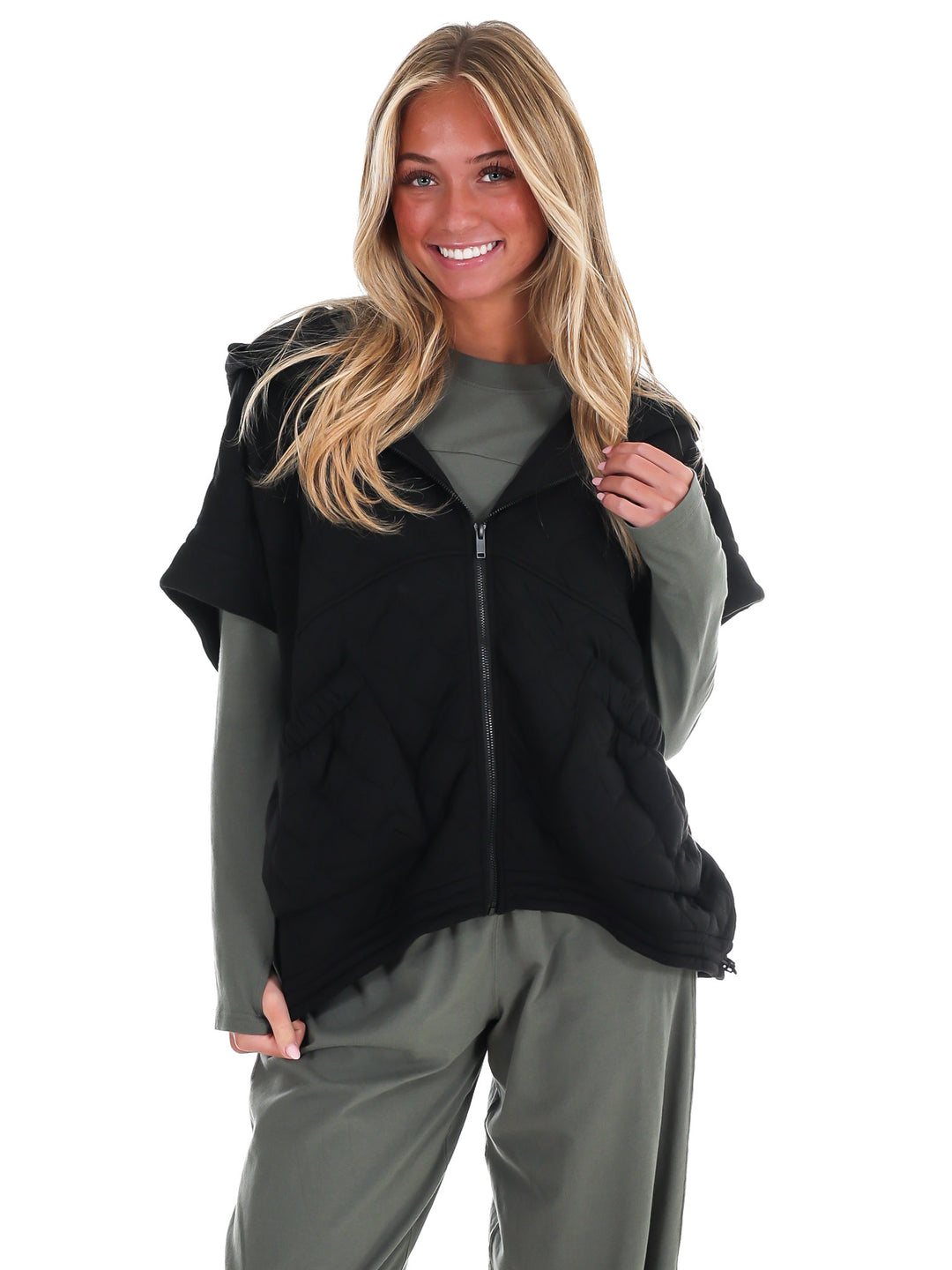 Bubble Quilt Cinch Hoodie Vest