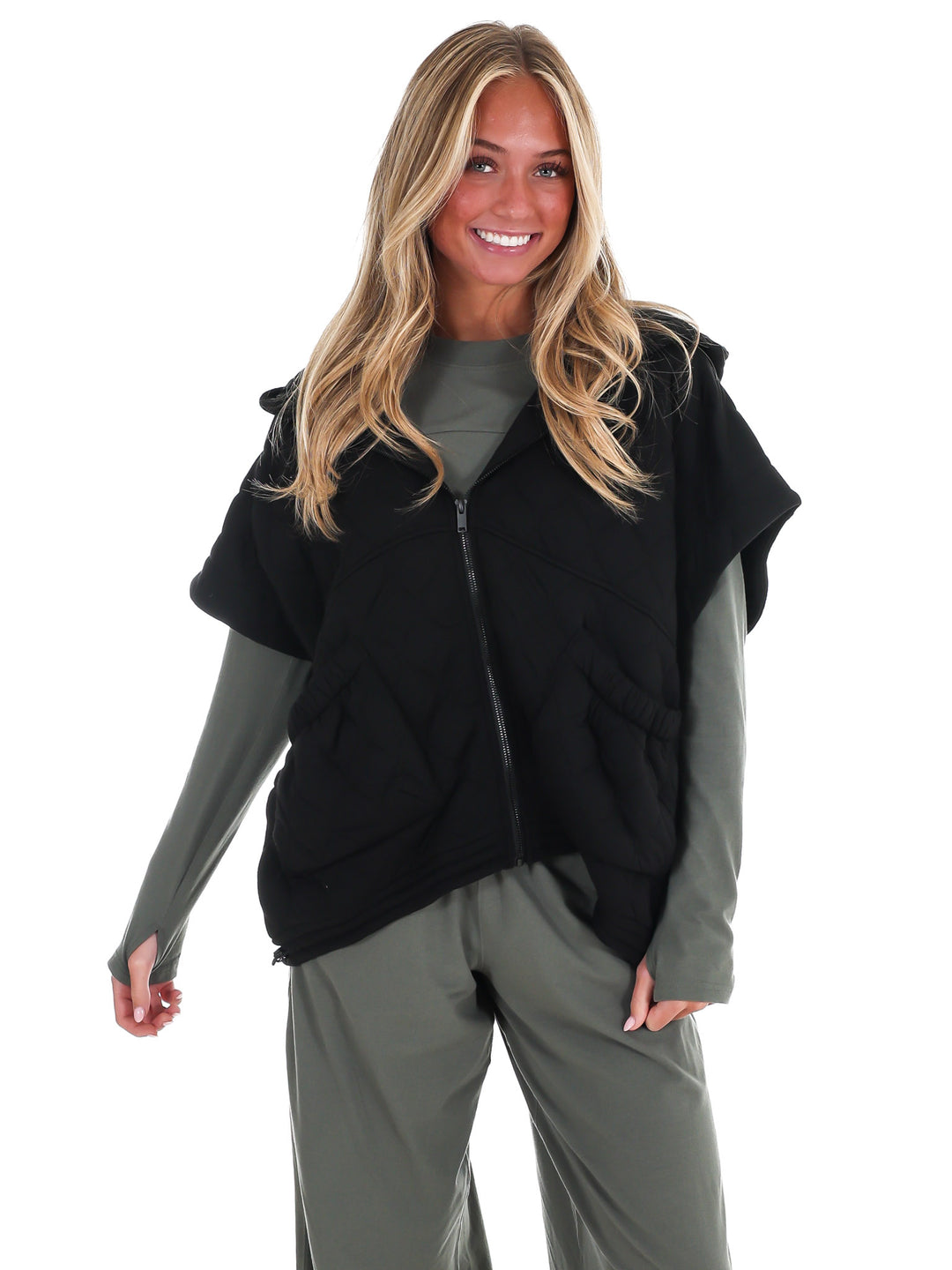 Bubble Quilt Cinch Hoodie Vest