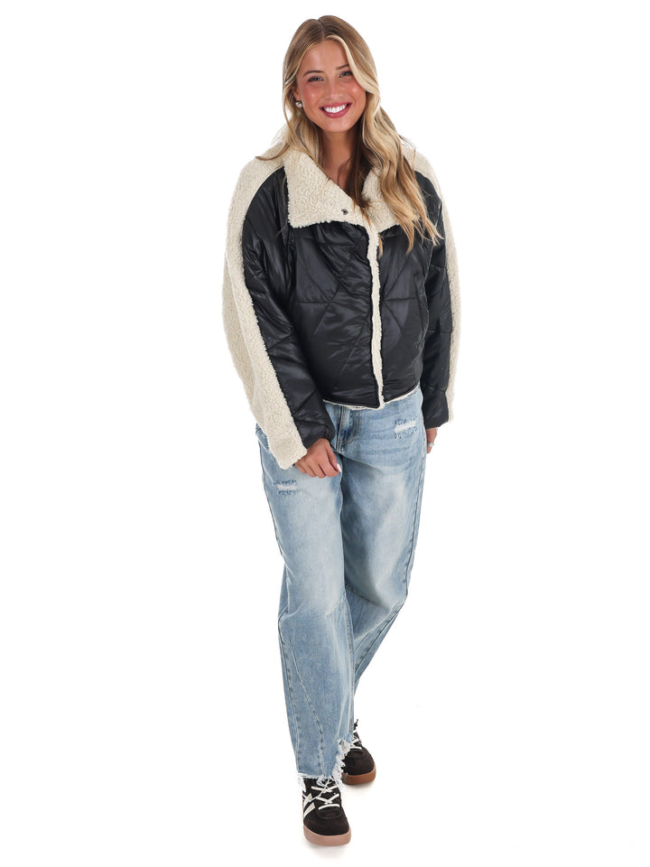 Everest Faux Leather Quilted Sherpa Jacket