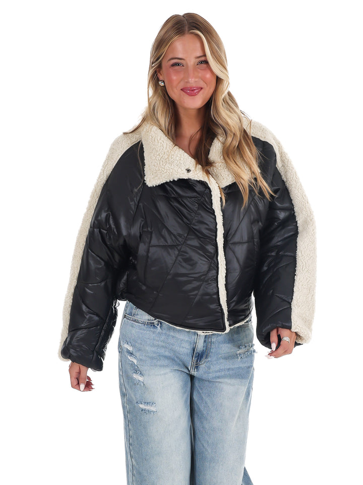 Everest Faux Leather Quilted Sherpa Jacket