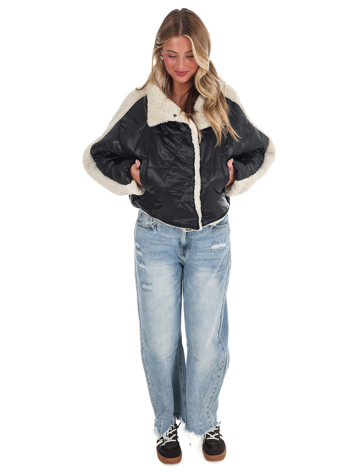 Everest Faux Leather Quilted Sherpa Jacket