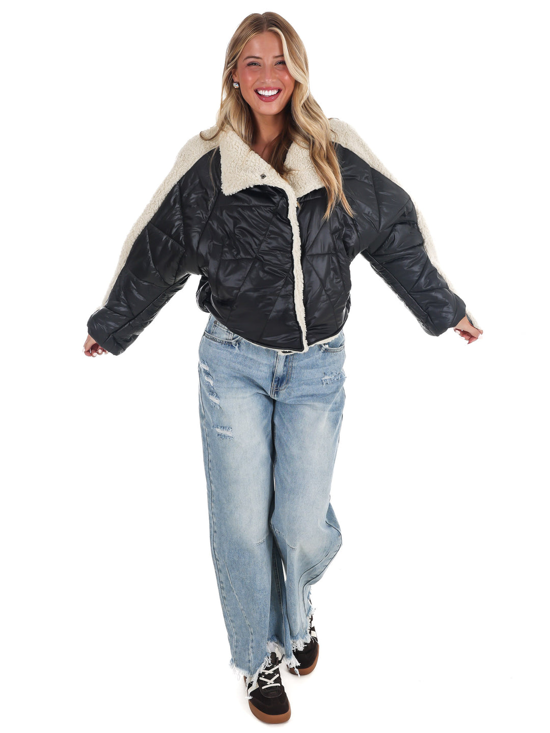 Everest Faux Leather Quilted Sherpa Jacket