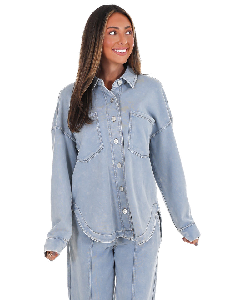 Chill Zone Acid Washed Button Down Shacket