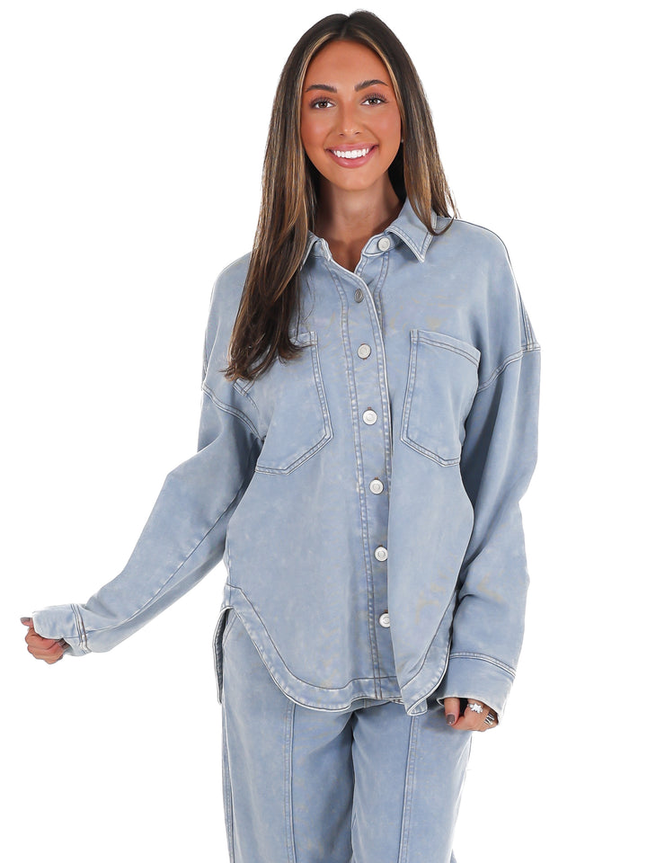 Chill Zone Acid Washed Button Down Shacket