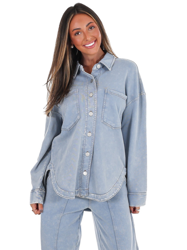 Chill Zone Acid Washed Button Down Shacket