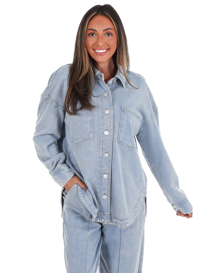 Chill Zone Acid Washed Button Down Shacket