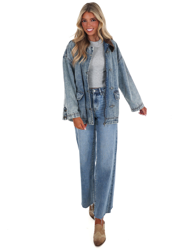 Weekend Ranch Contrast Collar Denim Jacket