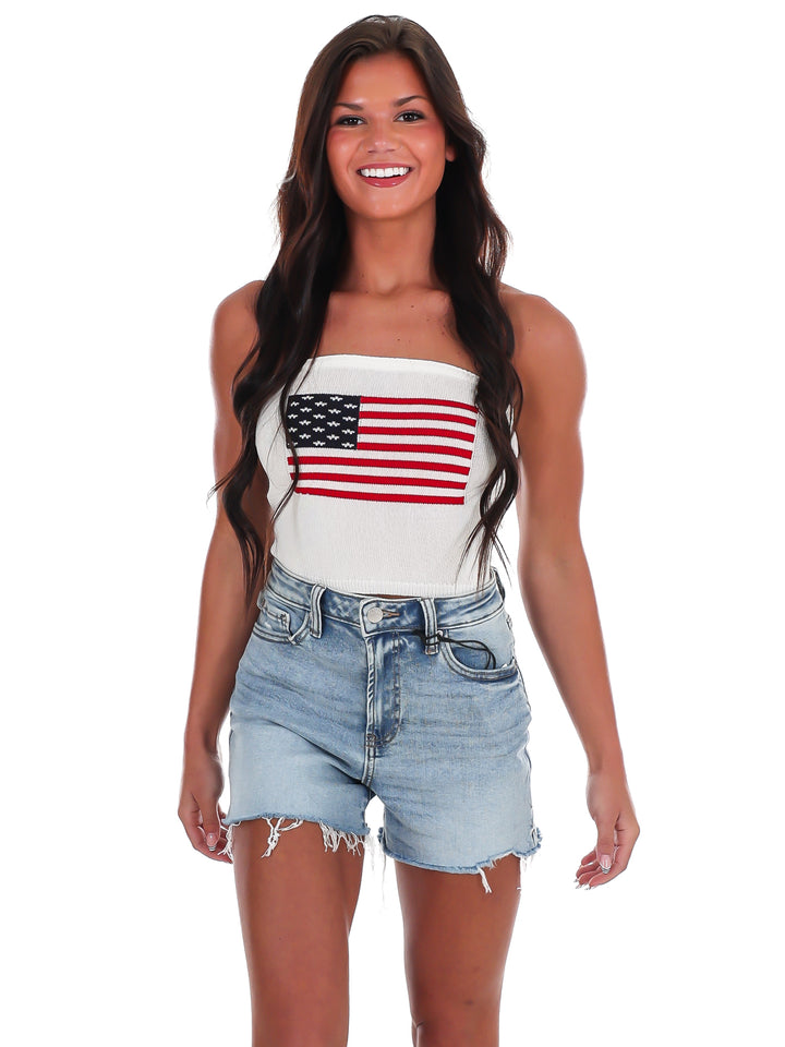 Americana Muse Strapless Crop Top