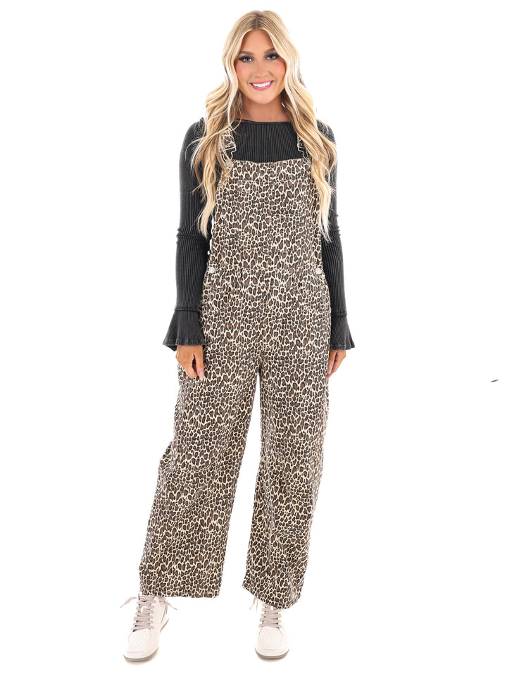 Wild & Free Leopard Slouchy Barrel Overalls