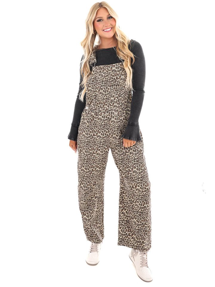 Wild & Free Leopard Slouchy Barrel Overalls