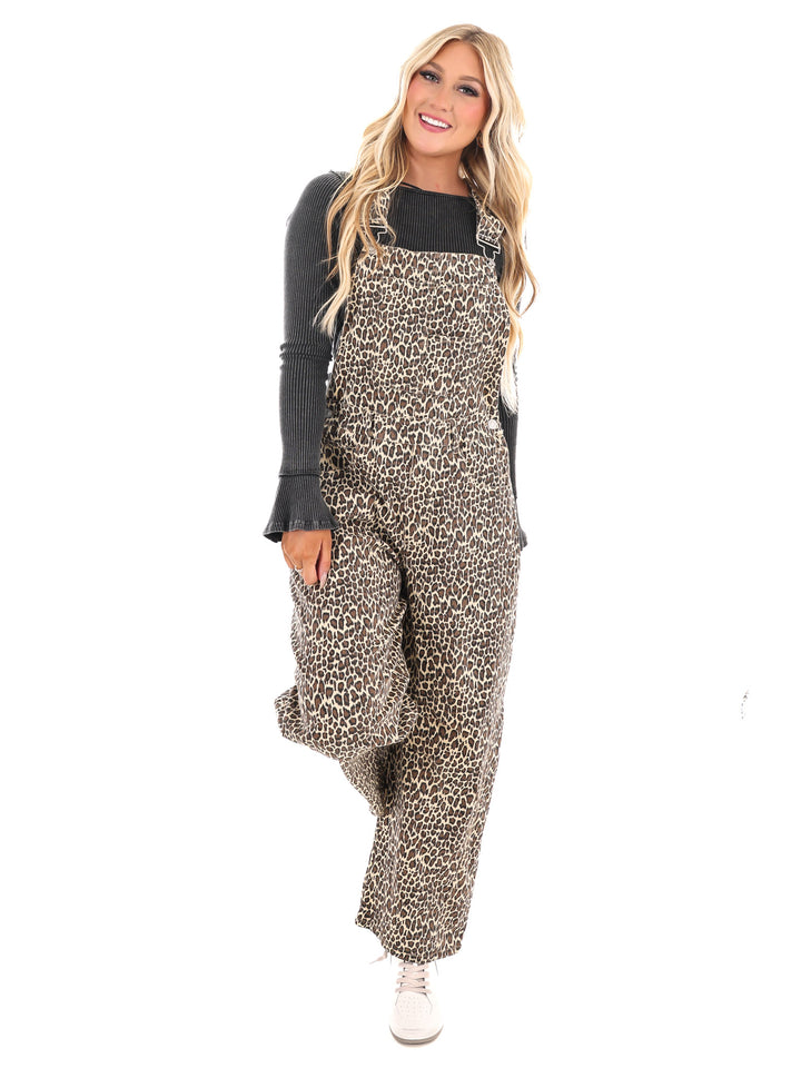 Wild & Free Leopard Slouchy Barrel Overalls