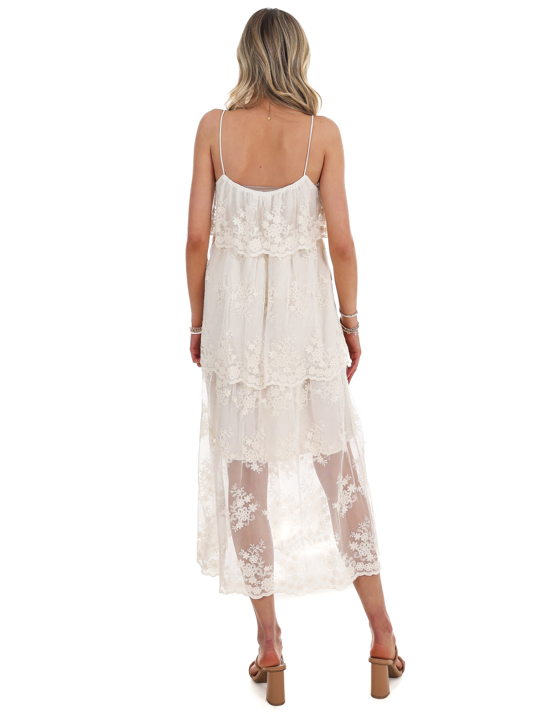 Heirloom Floral Tiered Lace Midi Dress