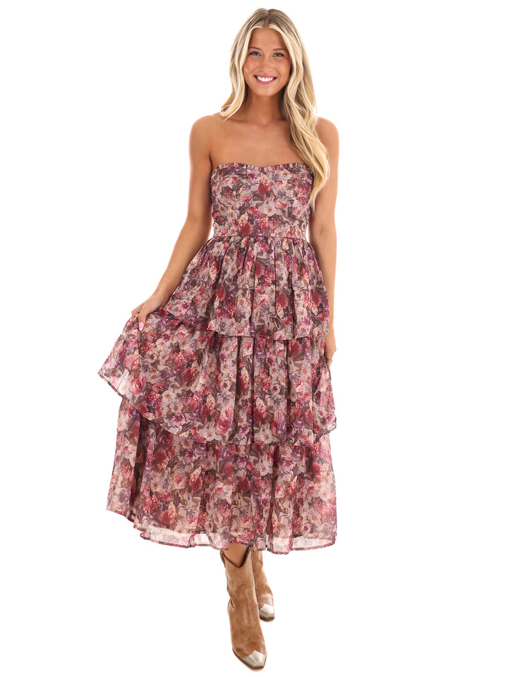 Whimsical Wildflower Ruffle Midi Dress