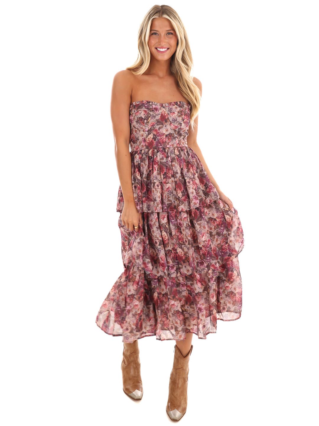 Whimsical Wildflower Ruffle Midi Dress