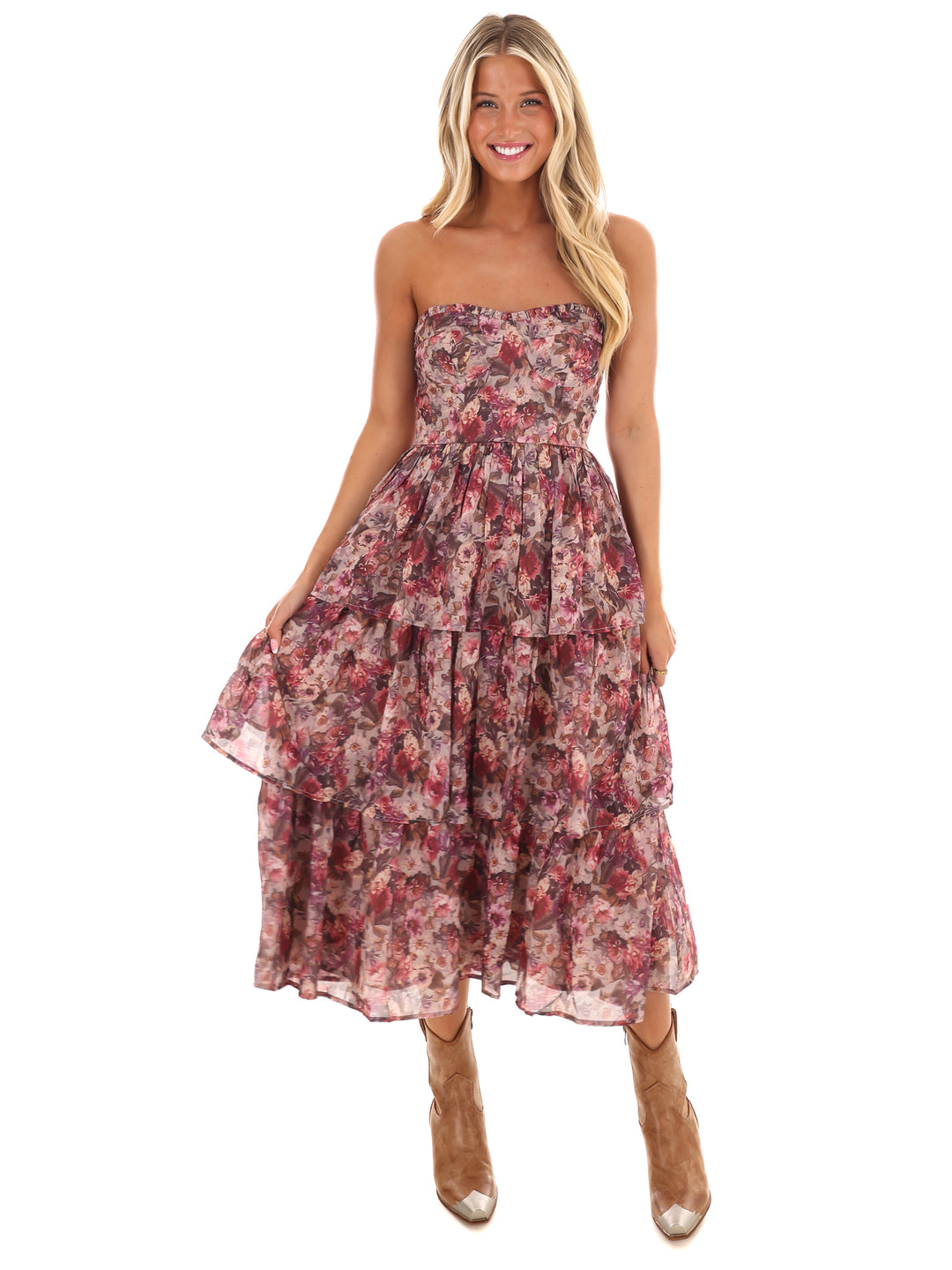 Whimsical Wildflower Ruffle Midi Dress