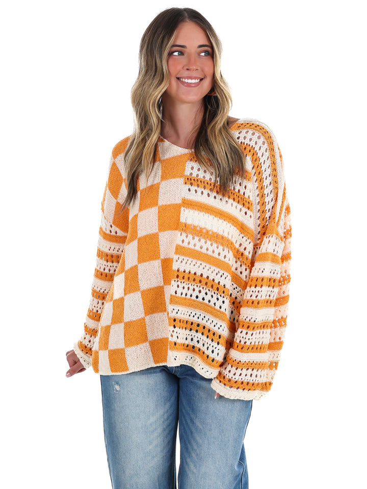 Stripe & Check Crochet Sweater