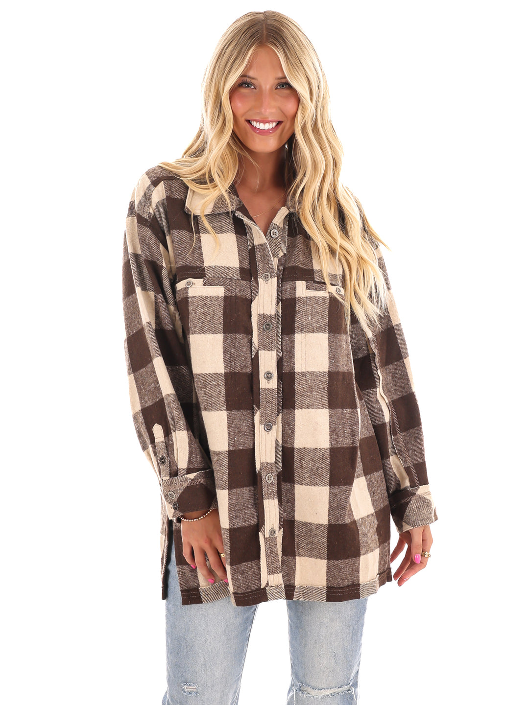 Checker Print Button Down Shacket