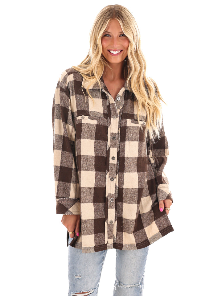 Checker Print Button Down Shacket