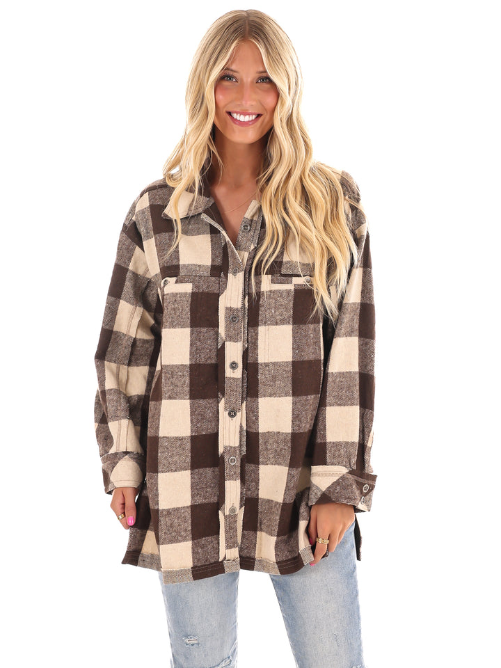 Checker Print Button Down Shacket