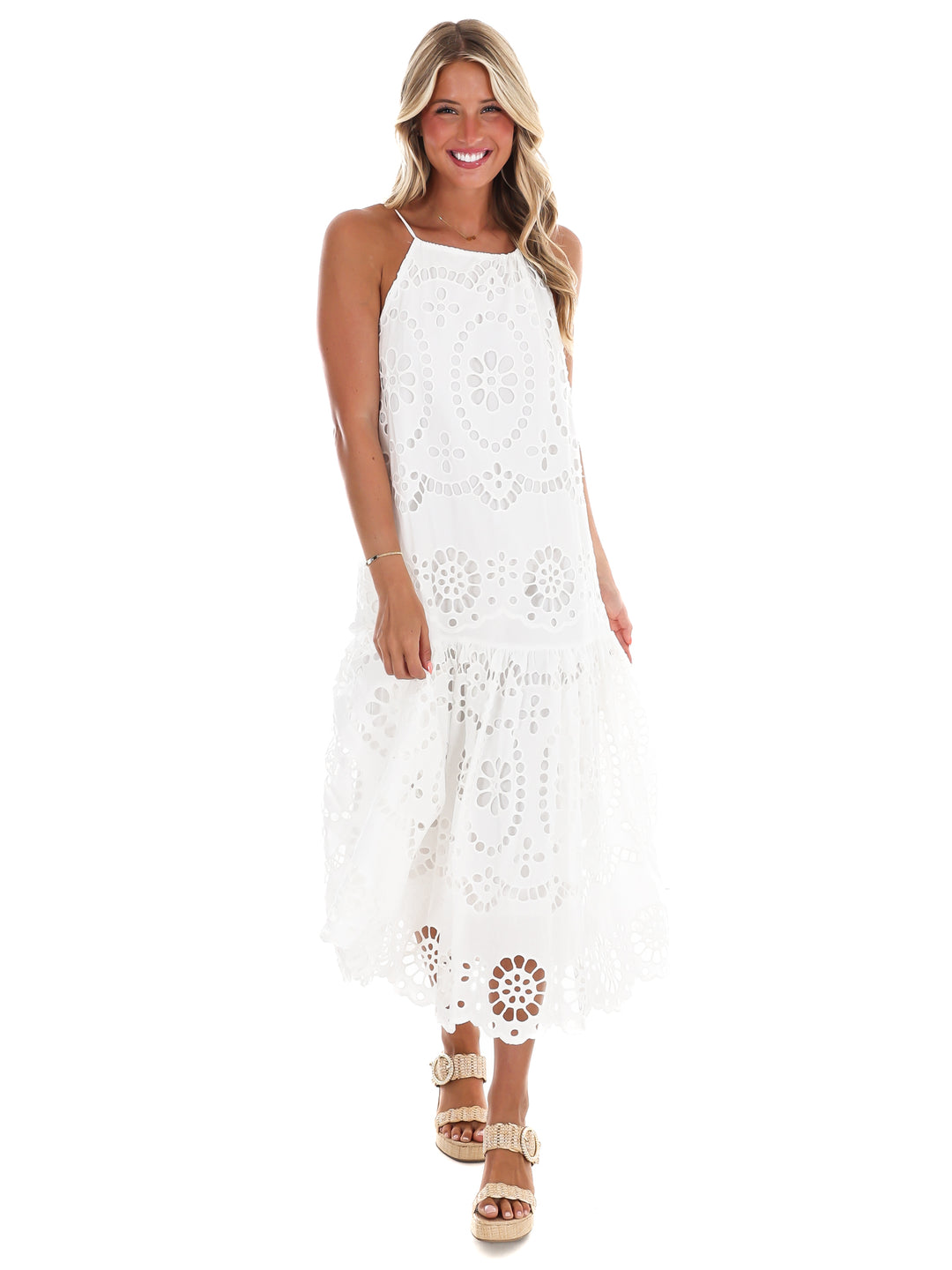 eyelet halter dress RSQ Womens Eyelet Halter Dress - White