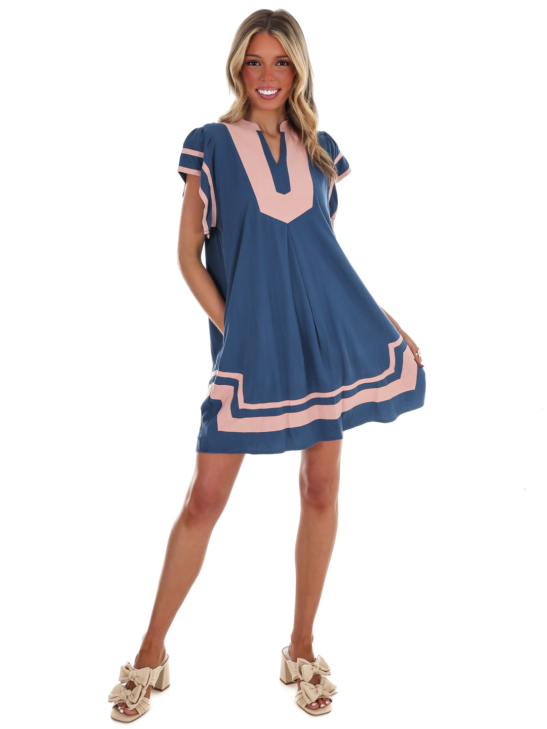 Missing Piece Linen Contrast Mini Dress