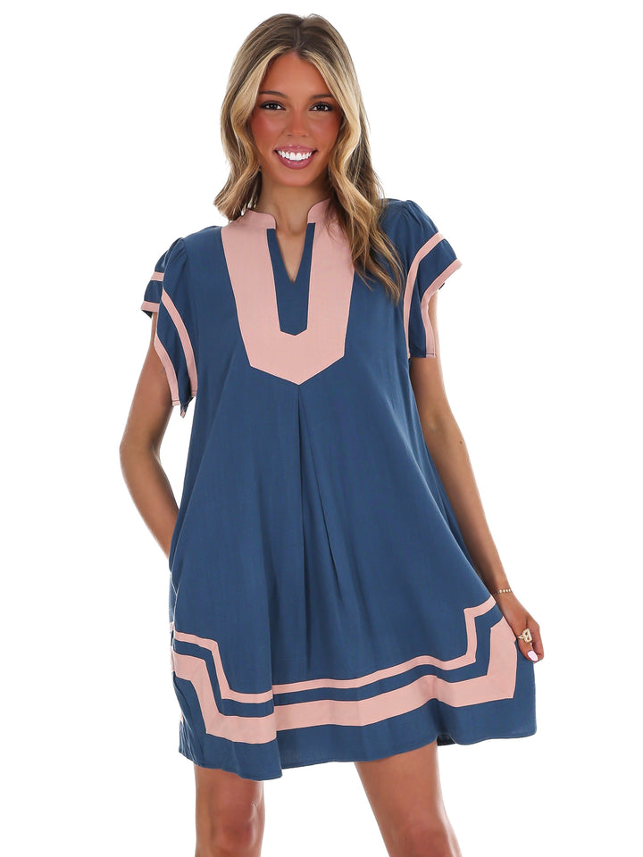 Missing Piece Linen Contrast Mini Dress