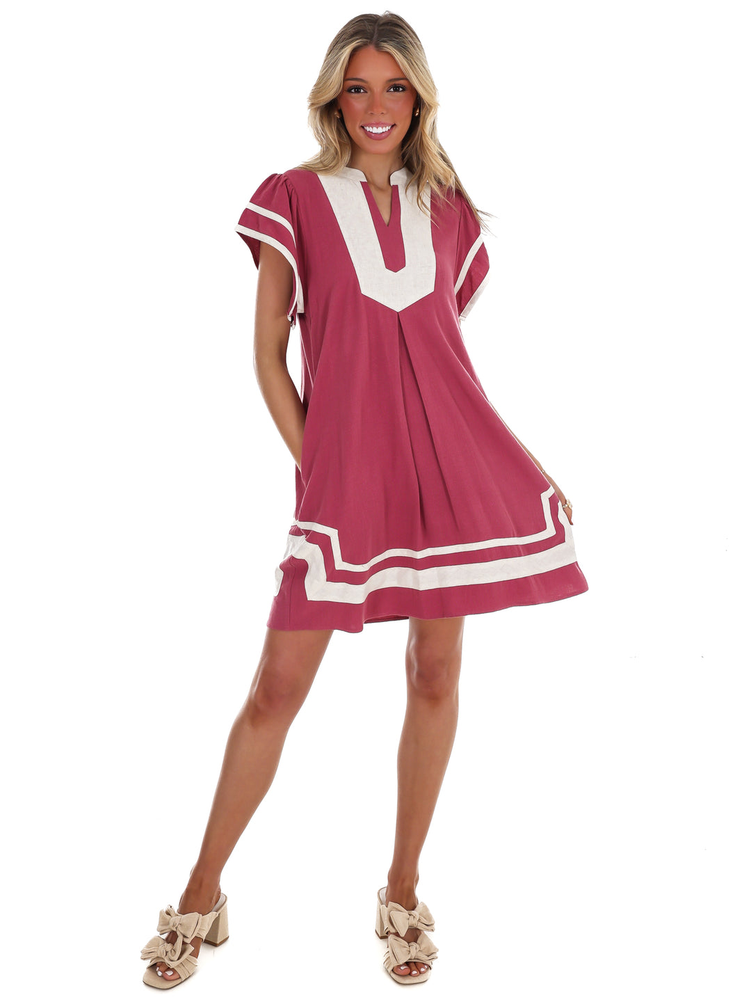 Missing Piece Linen Contrast Mini Dress