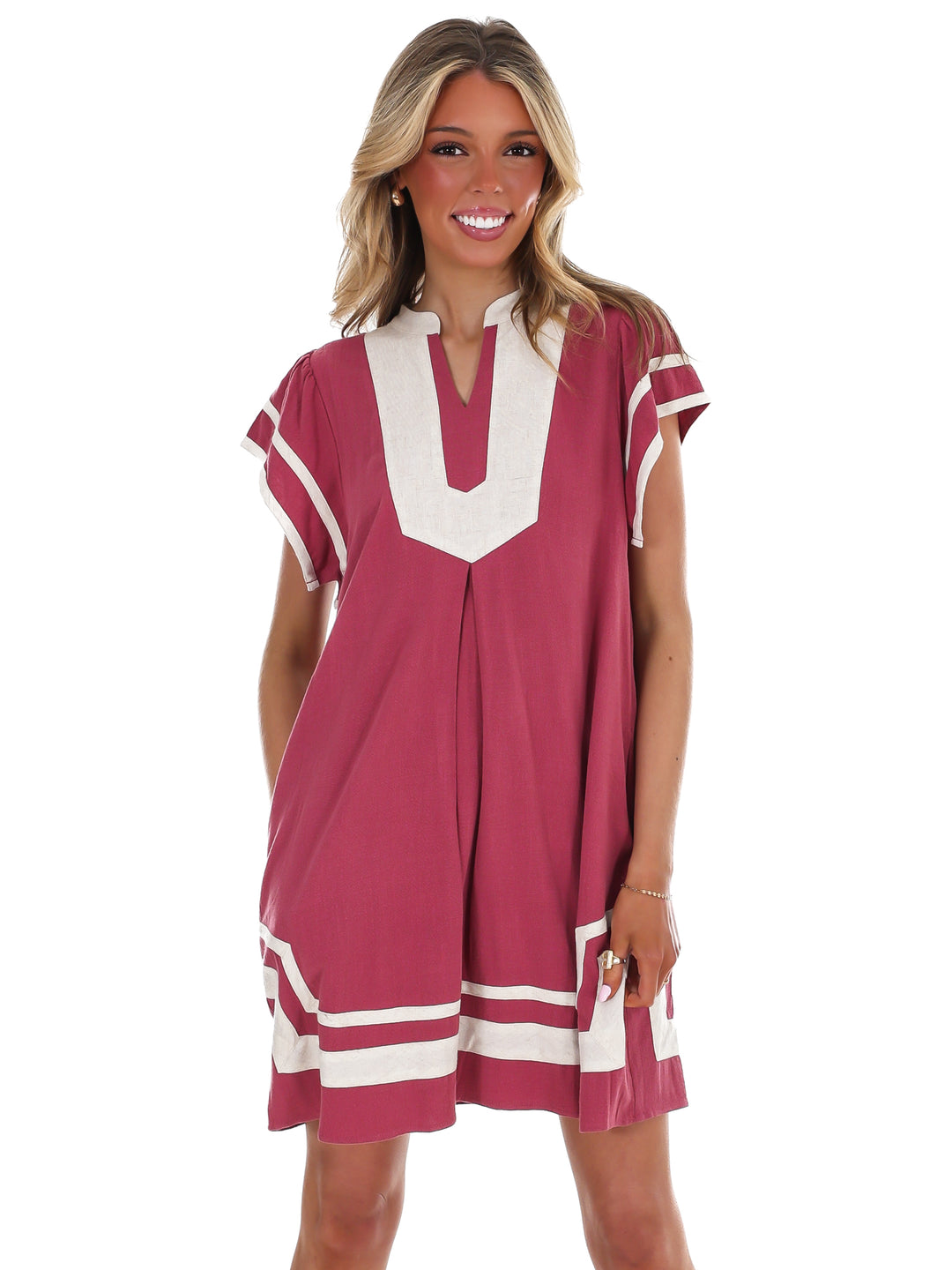 Missing Piece Linen Contrast Mini Dress