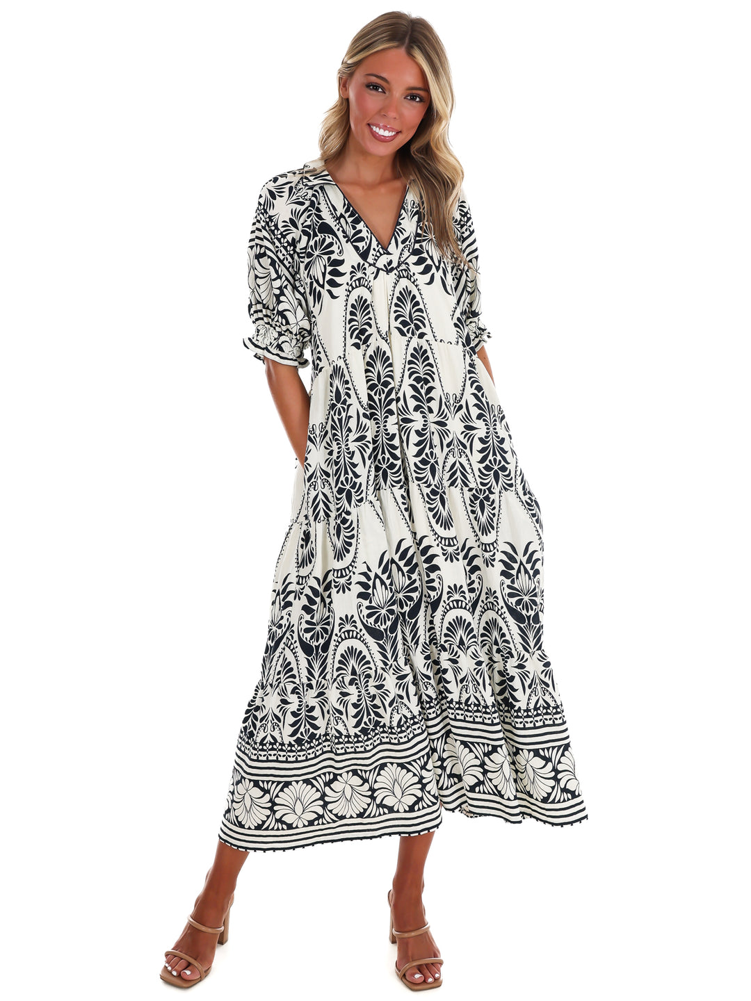 Villa Escape Print Midi Dress