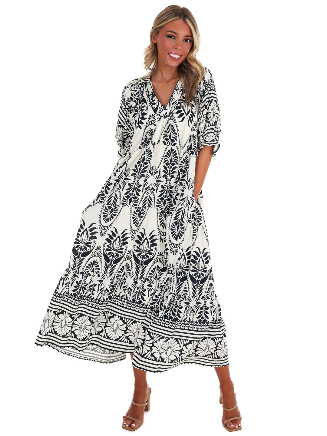 Villa Escape Print Midi Dress