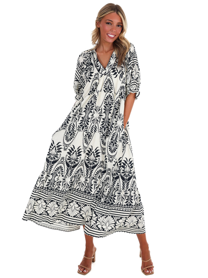 Villa Escape Print Midi Dress