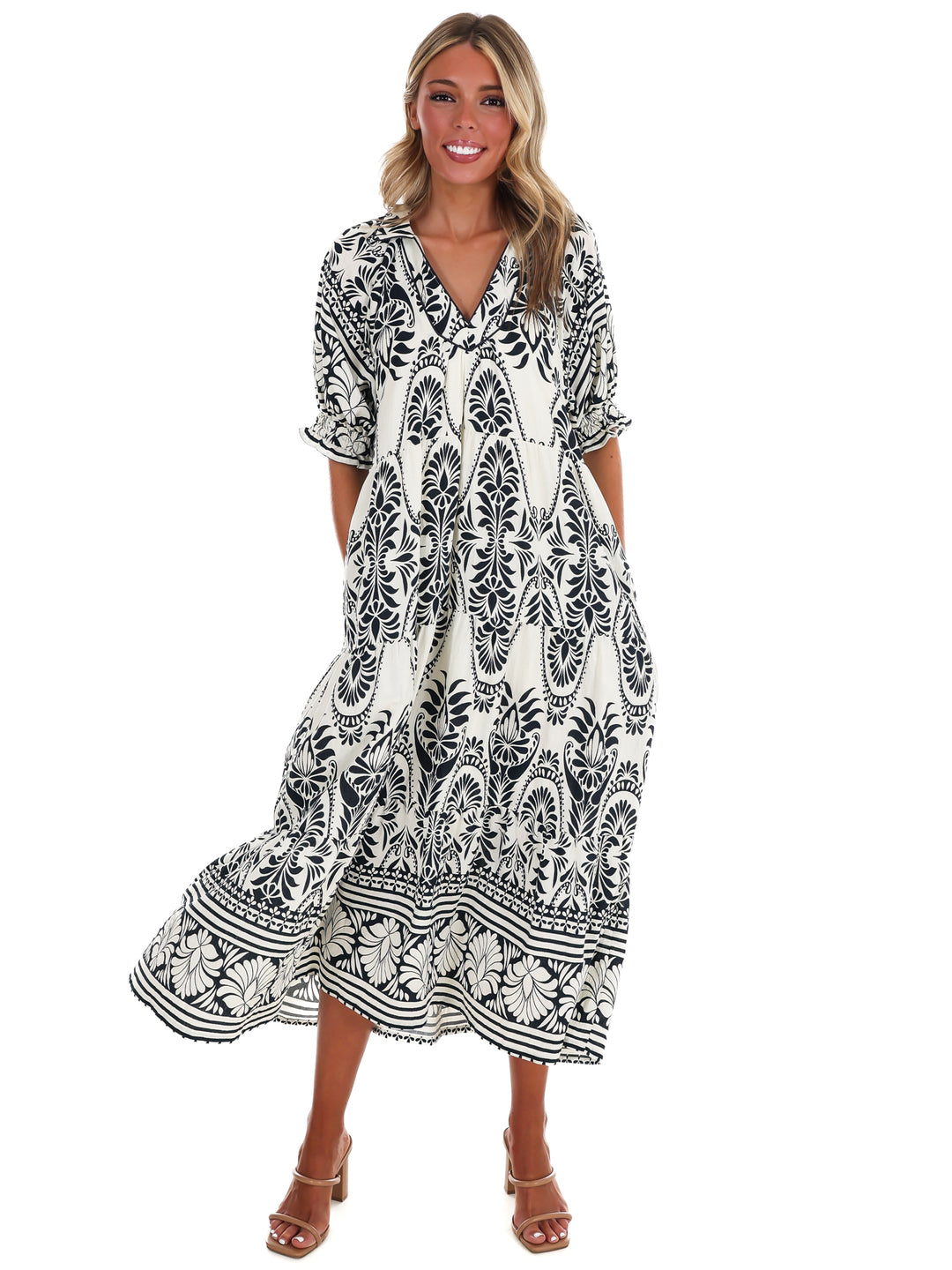 Villa Escape Print Midi Dress