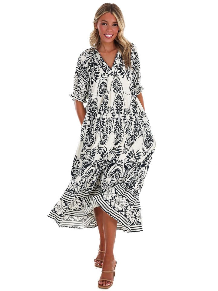 Villa Escape Print Midi Dress
