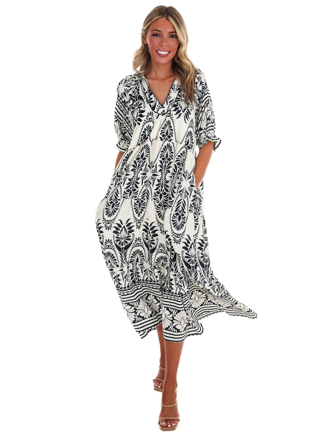 Villa Escape Print Midi Dress