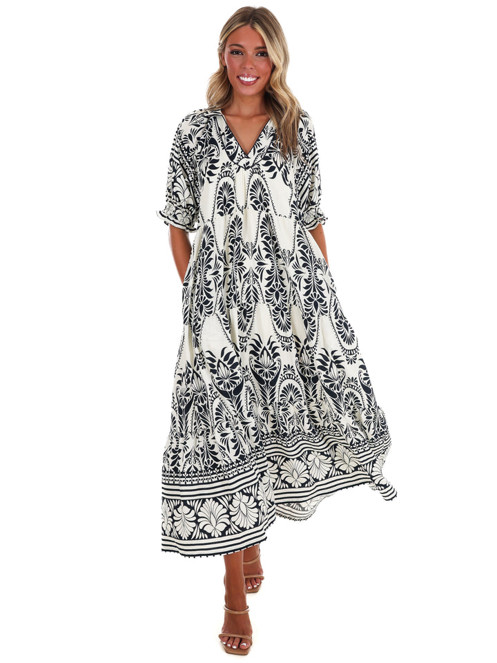 Villa Escape Print Midi Dress