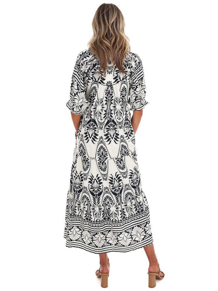 Villa Escape Print Midi Dress