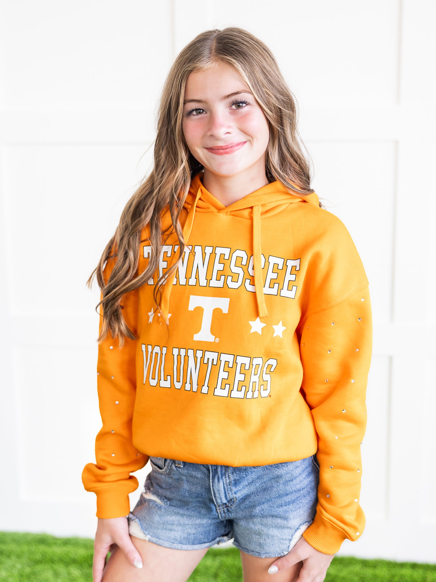 Youth Tennessee Volunteers Rhinestone Sleeve Waistband Hoodie