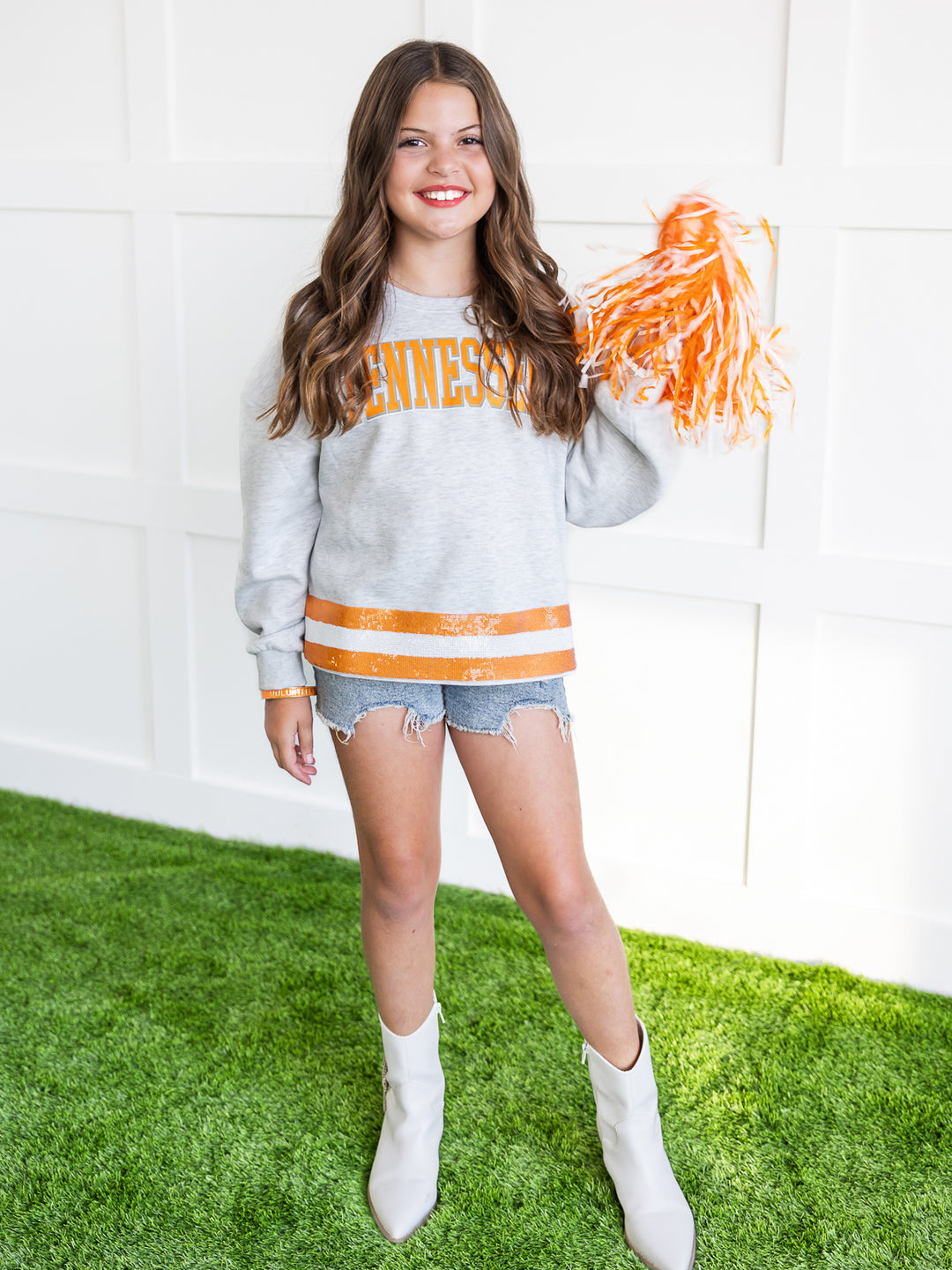 Youth Tennessee Volunteers Pass the Shine Sequin Crop Sweatshirt