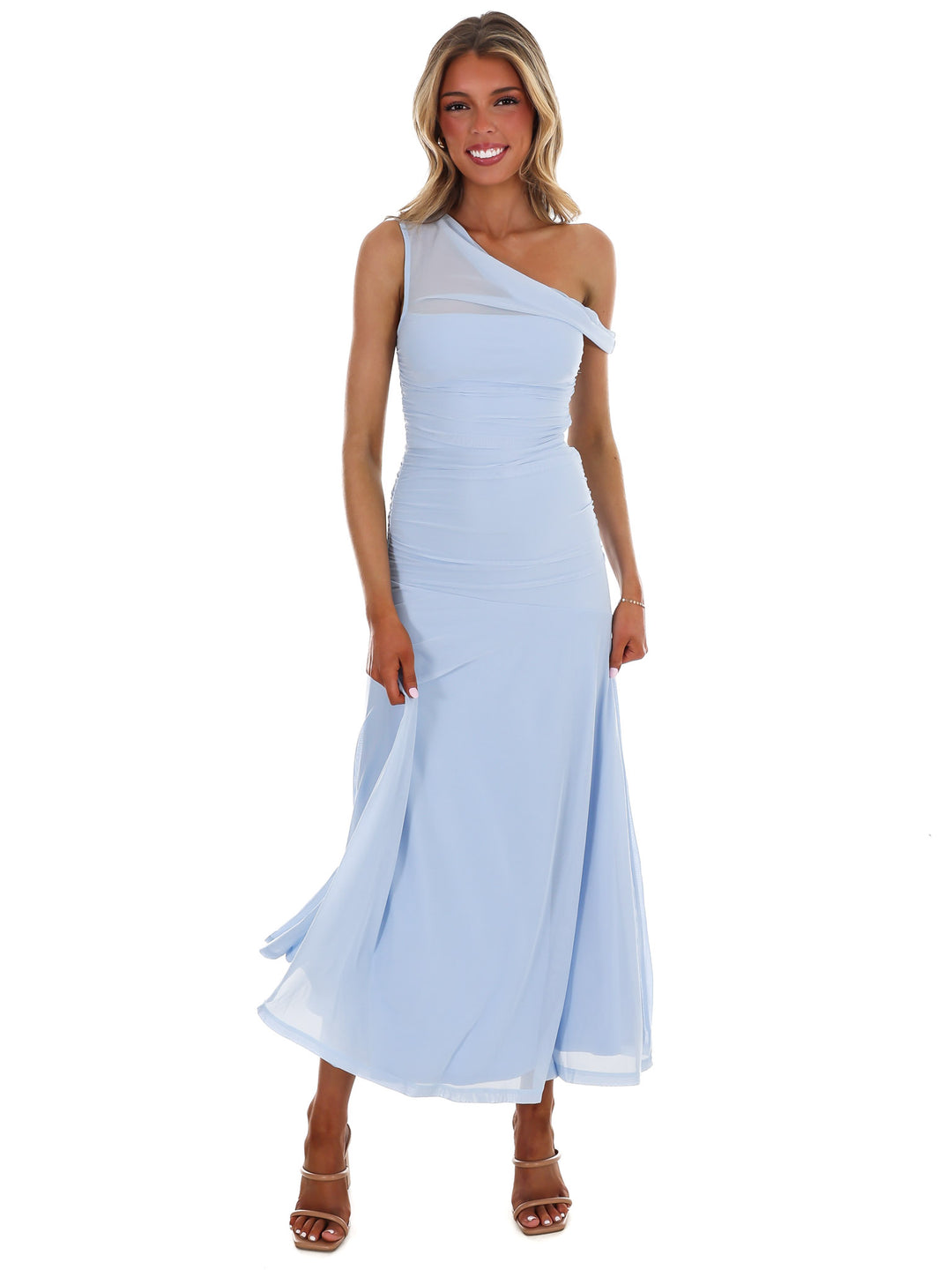 Blue Skies One Shoulder Sheer Maxi Dress