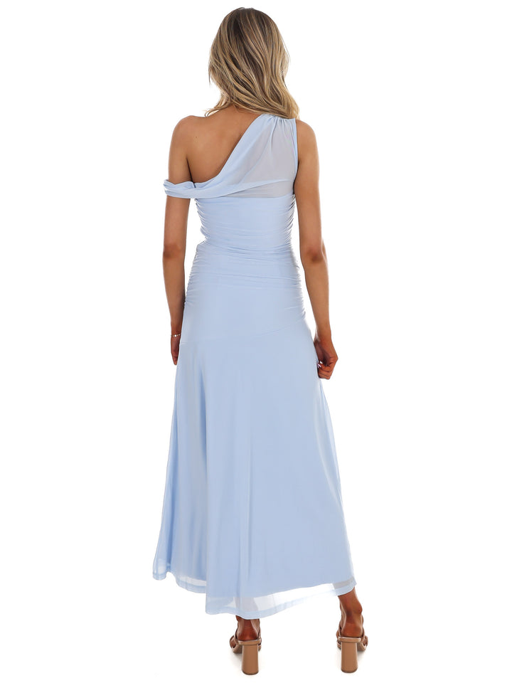 Blue Skies One Shoulder Sheer Maxi Dress