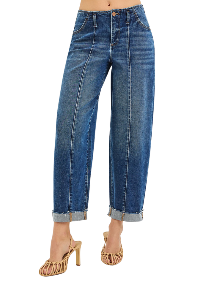 High Rise Fit Barrel Cuffed Jeans