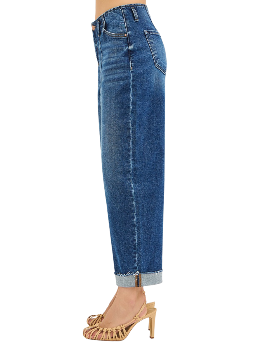 High Rise Fit Barrel Cuffed Jeans