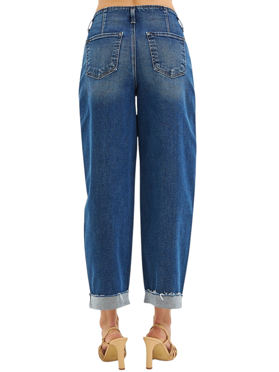 High Rise Fit Barrel Cuffed Jeans