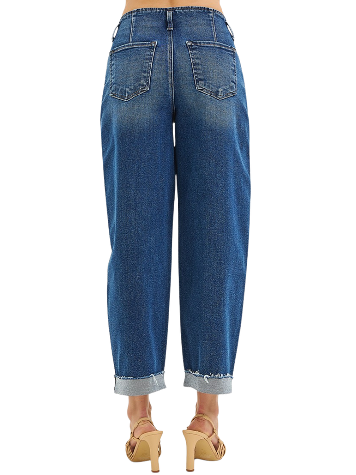 High Rise Fit Barrel Cuffed Jeans